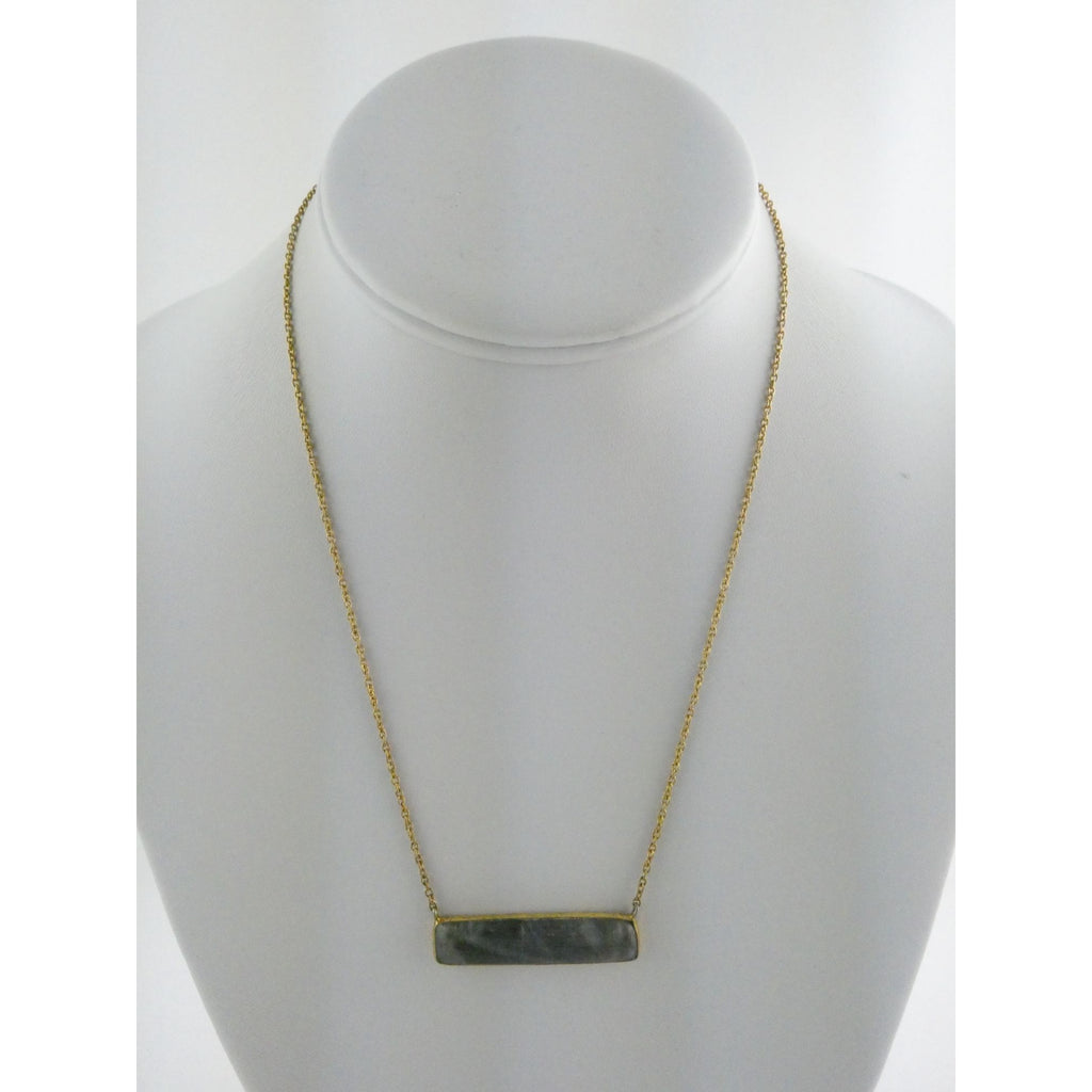 AV Designer Gilt Sterling Silver Labradorite Bar Pendant Necklace 5.9g 18 Inches