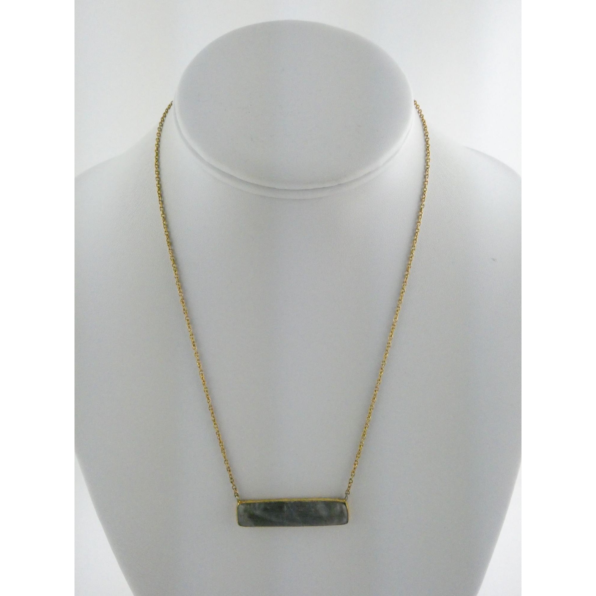 AV Designer Gilt Sterling Silver Labradorite Bar Pendant Necklace 5.9g 18 Inches