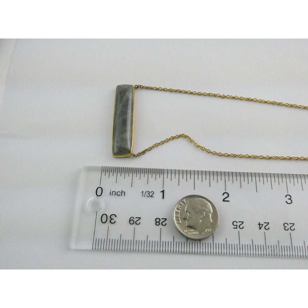 AV Designer Gilt Sterling Silver Labradorite Bar Pendant Necklace 5.9g 18 Inches
