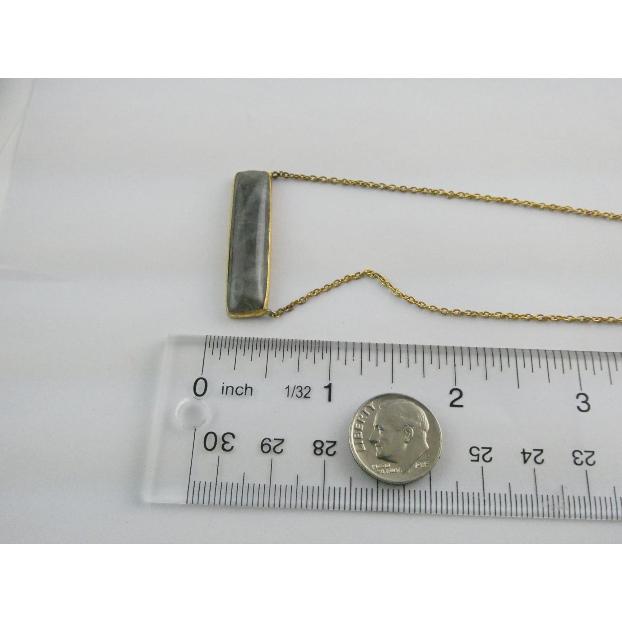AV Designer Gilt Sterling Silver Labradorite Bar Pendant Necklace 5.9g 18 Inches