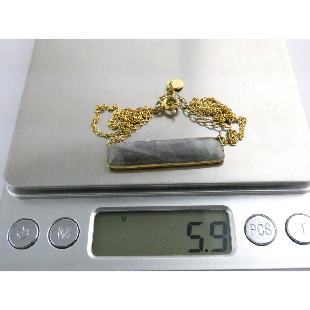 AV Designer Gilt Sterling Silver Labradorite Bar Pendant Necklace 5.9g 18 Inches