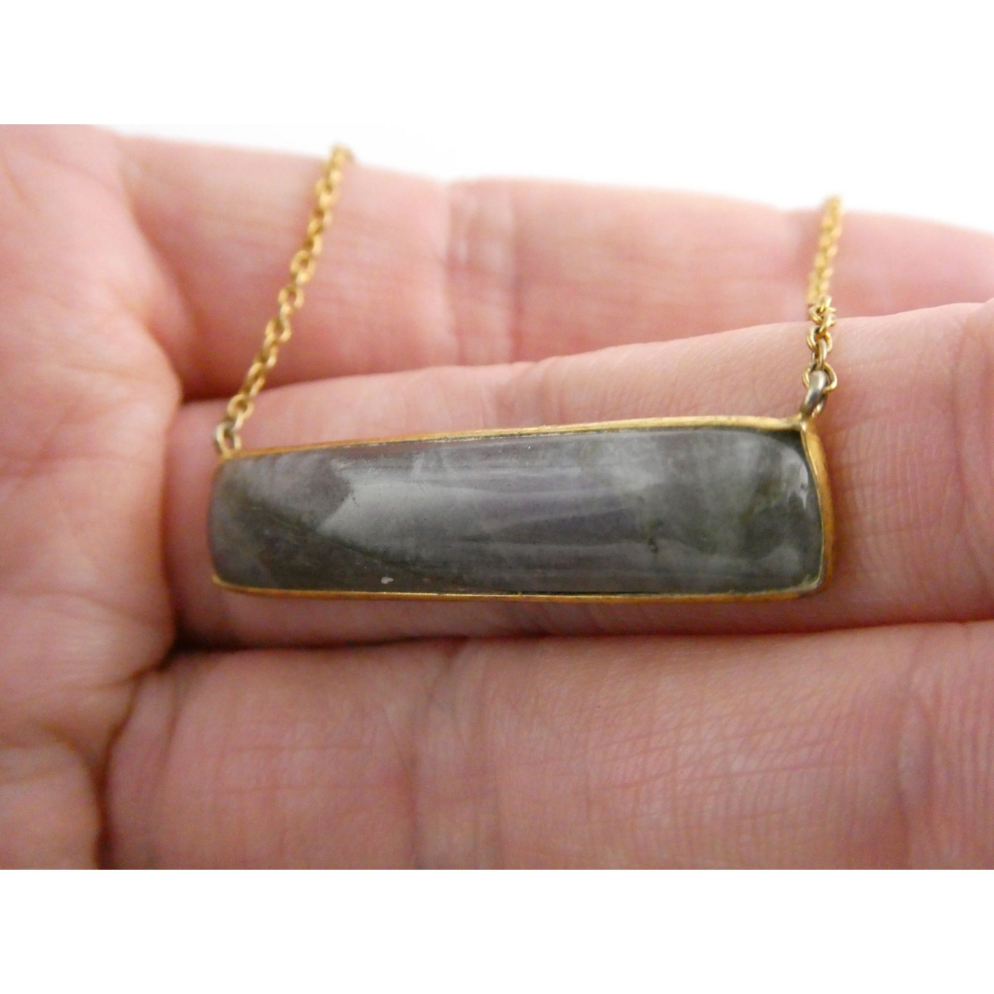 AV Designer Gilt Sterling Silver Labradorite Bar Pendant Necklace 5.9g 18 Inches