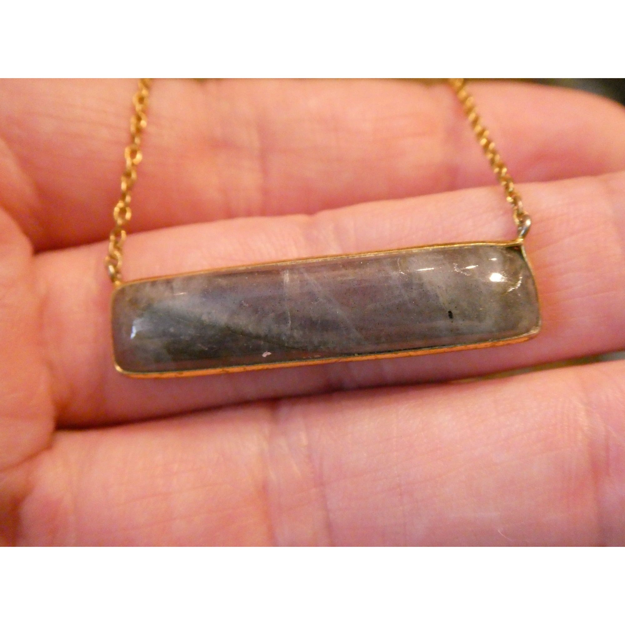 AV Designer Gilt Sterling Silver Labradorite Bar Pendant Necklace 5.9g 18 Inches