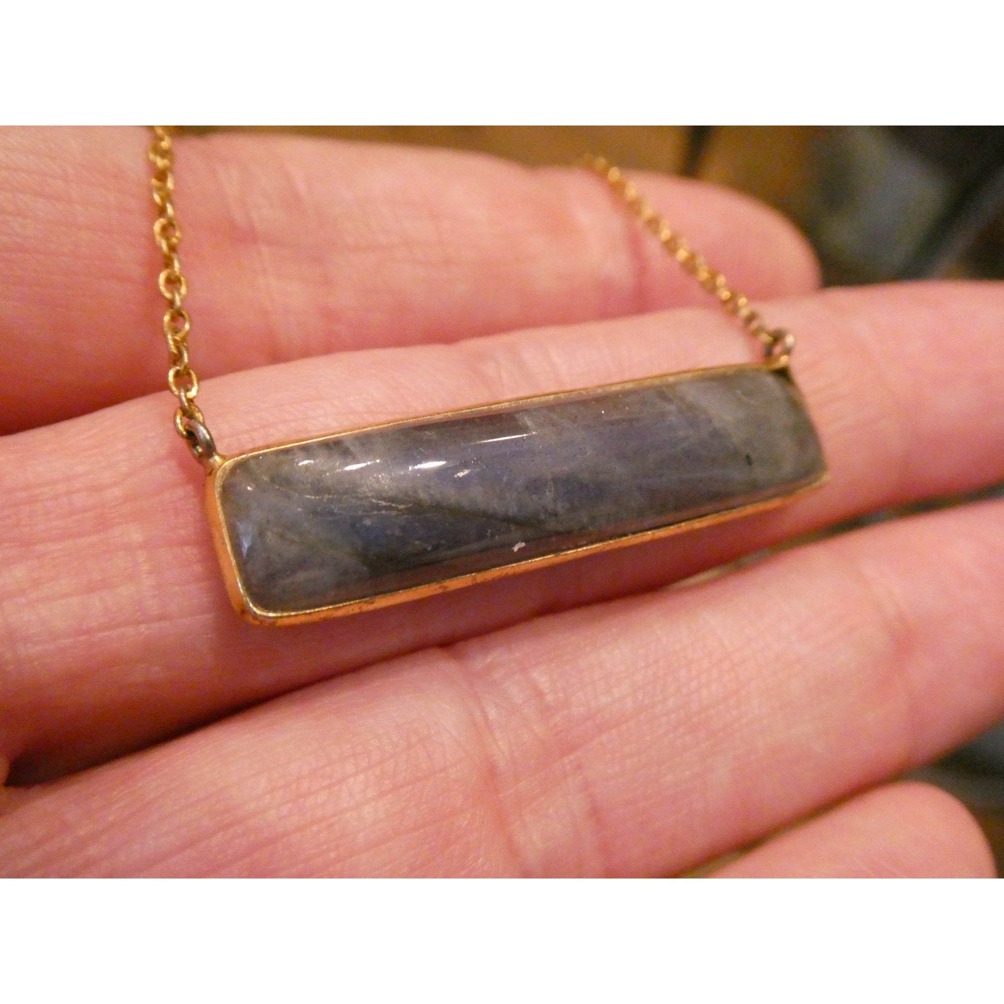 AV Designer Gilt Sterling Silver Labradorite Bar Pendant Necklace 5.9g 18 Inches