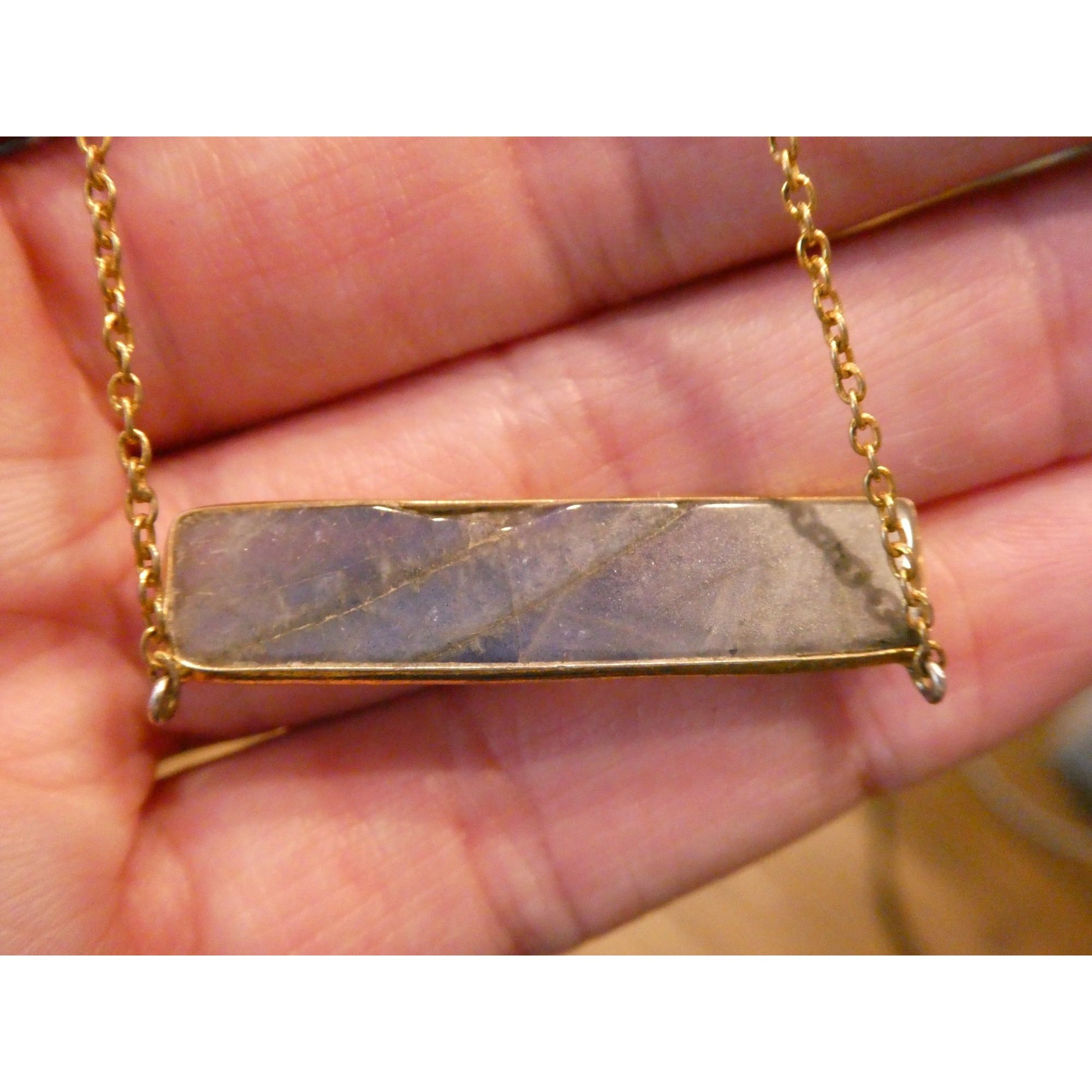 AV Designer Gilt Sterling Silver Labradorite Bar Pendant Necklace 5.9g 18 Inches