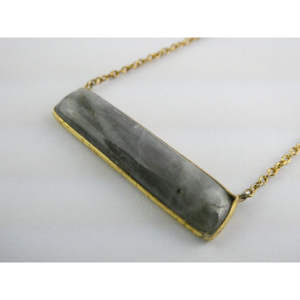AV Designer Gilt Sterling Silver Labradorite Bar Pendant Necklace 5.9g 18 Inches