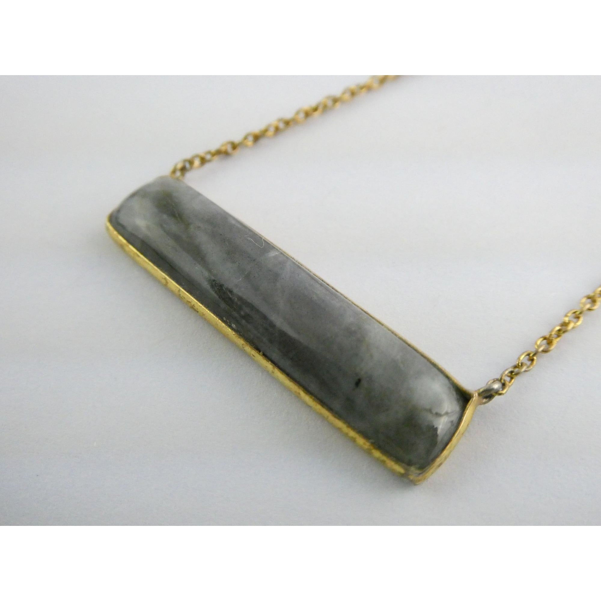 AV Designer Gilt Sterling Silver Labradorite Bar Pendant Necklace 5.9g 18 Inches