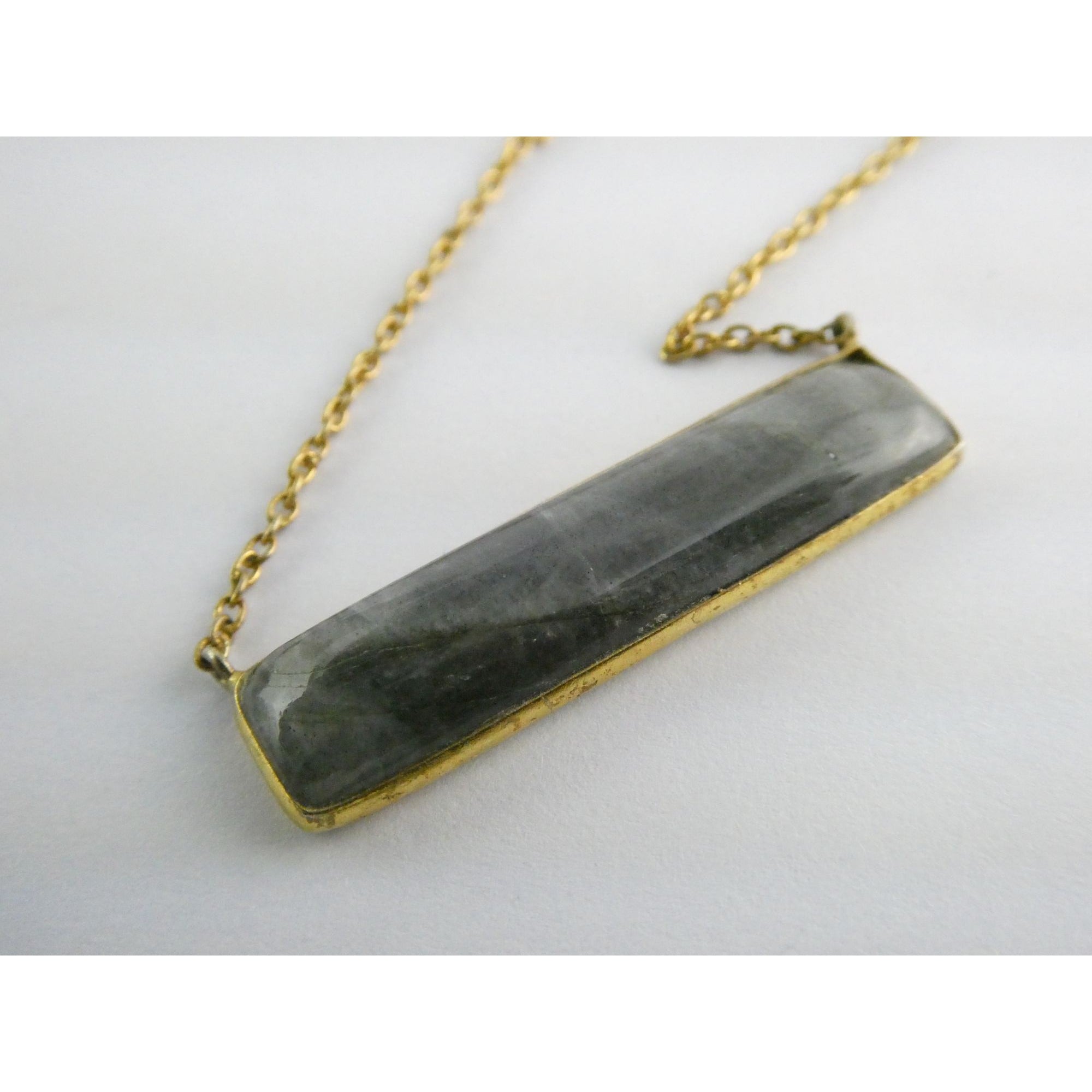 AV Designer Gilt Sterling Silver Labradorite Bar Pendant Necklace 5.9g 18 Inches