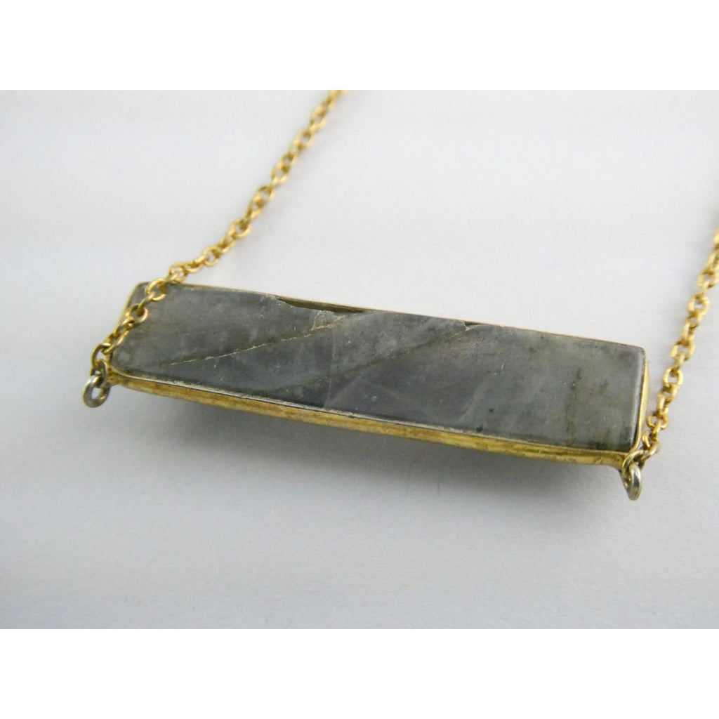 AV Designer Gilt Sterling Silver Labradorite Bar Pendant Necklace 5.9g 18 Inches