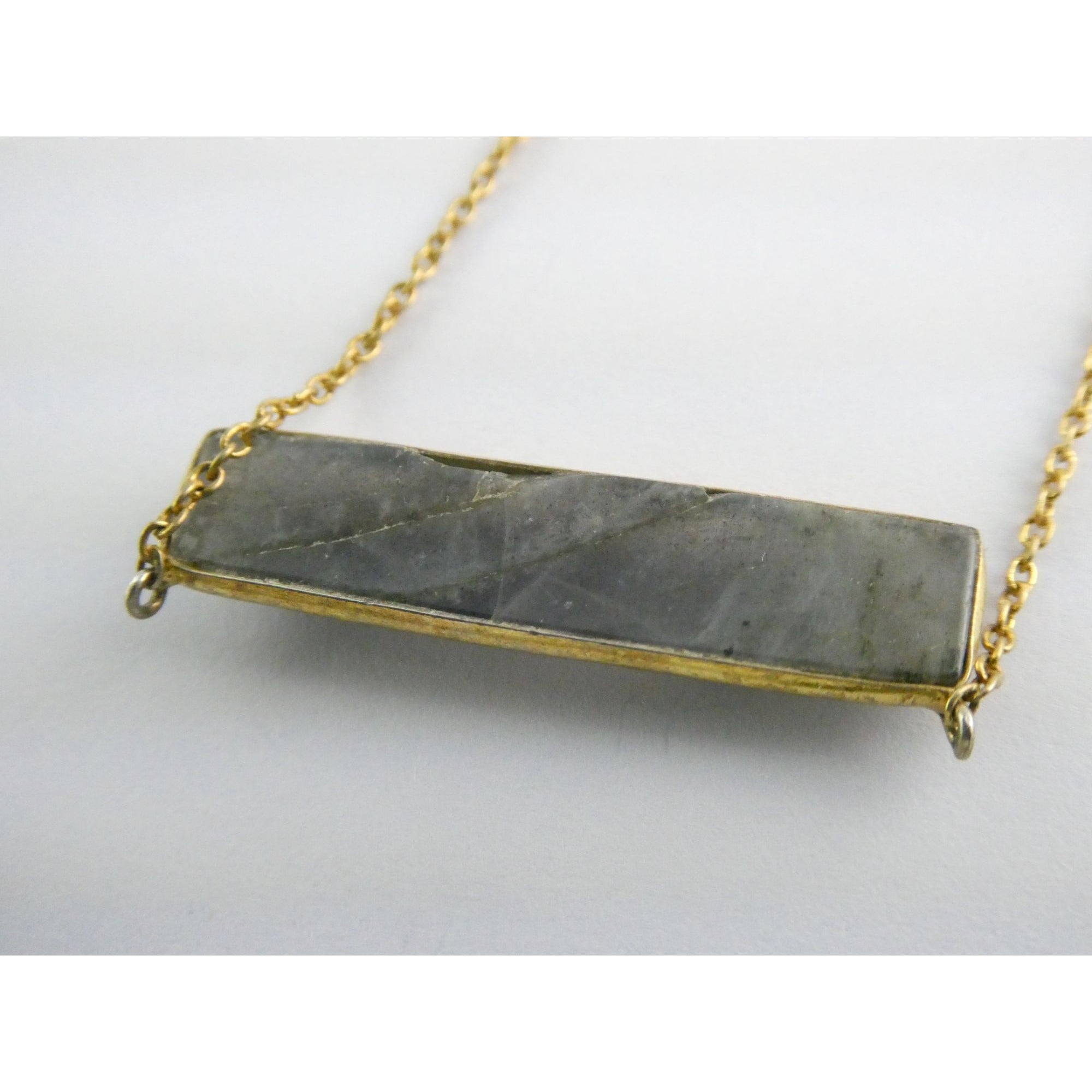 AV Designer Gilt Sterling Silver Labradorite Bar Pendant Necklace 5.9g 18 Inches