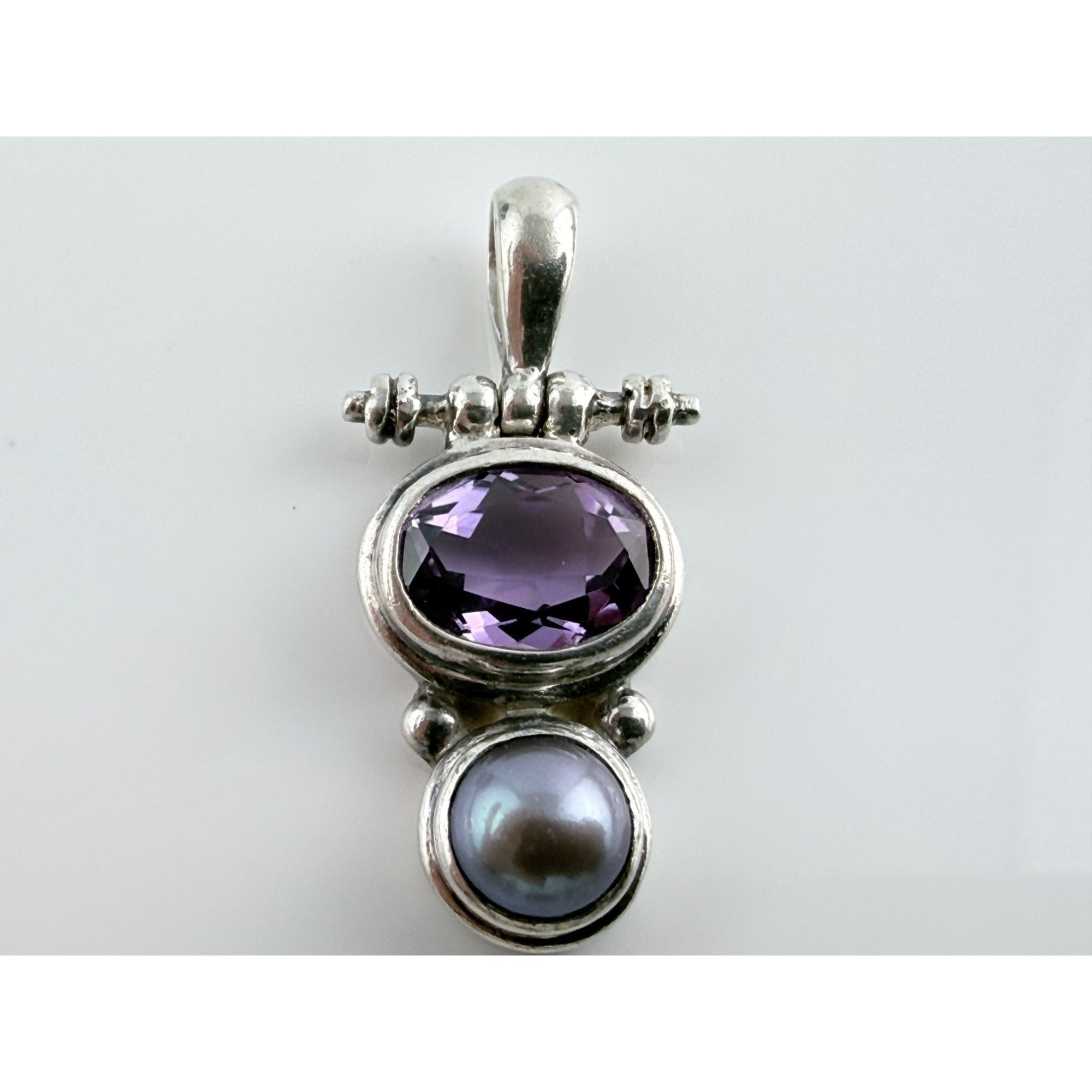 Janice Girardi Designs JGD Amethyst and Gray Pearl Pendant 4.1g 925 1 Inch Long