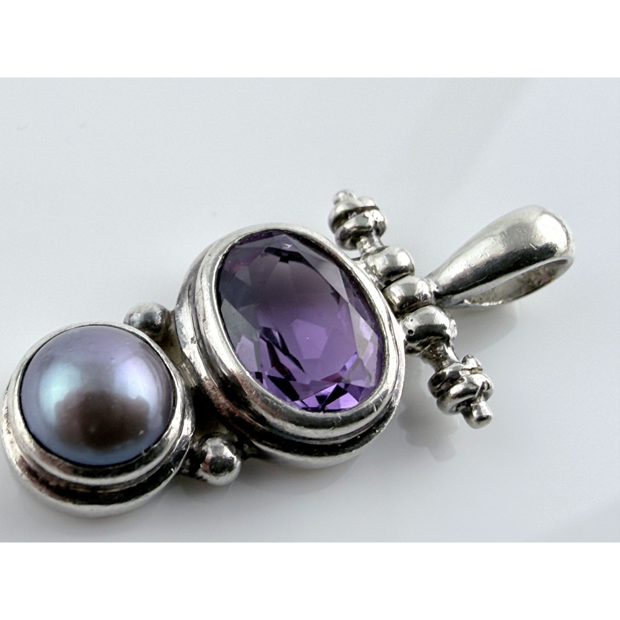 Janice Girardi Designs JGD Amethyst and Gray Pearl Pendant 4.1g 925 1 Inch Long
