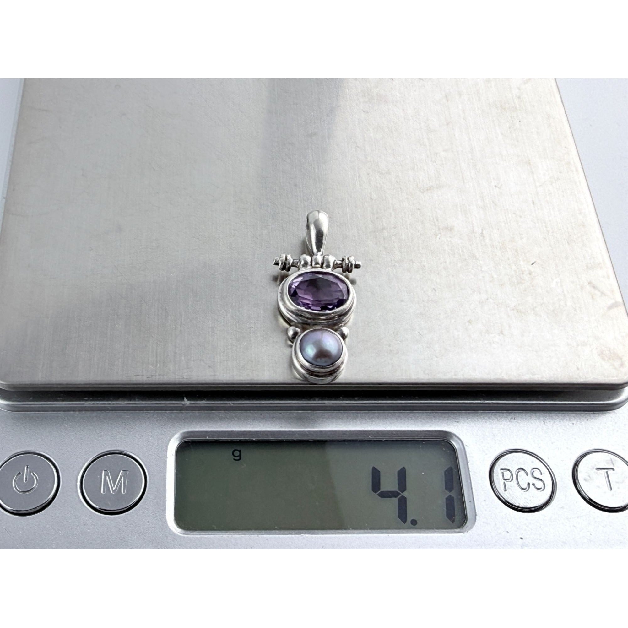 Janice Girardi Designs JGD Amethyst and Gray Pearl Pendant 4.1g 925 1 Inch Long