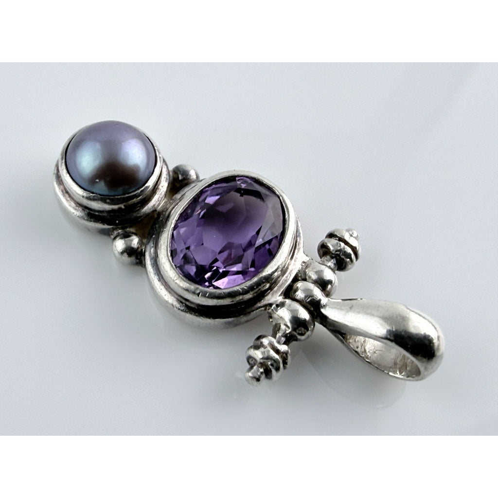 Janice Girardi Designs JGD Amethyst and Gray Pearl Pendant 4.1g 925 1 Inch Long