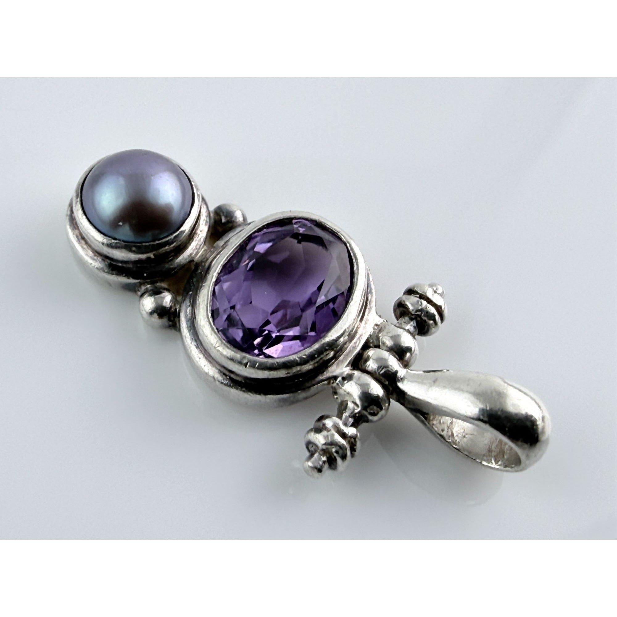 Janice Girardi Designs JGD Amethyst and Gray Pearl Pendant 4.1g 925 1 Inch Long