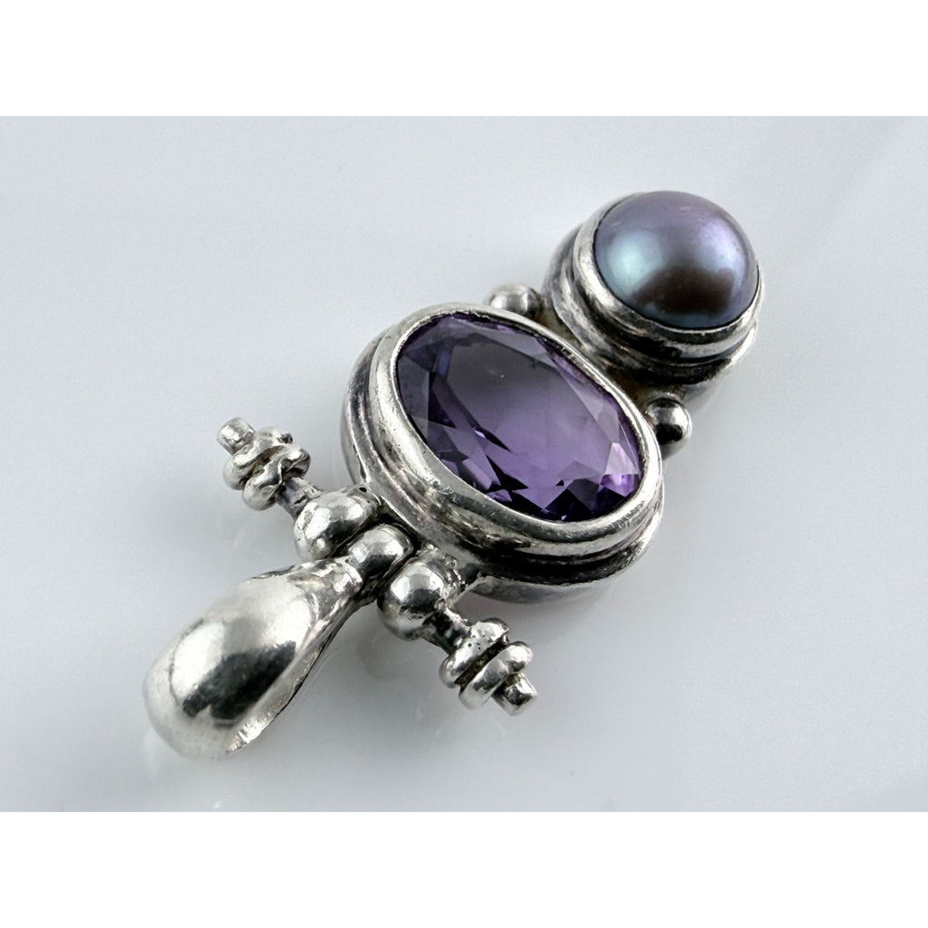Janice Girardi Designs JGD Amethyst and Gray Pearl Pendant 4.1g 925 1 Inch Long