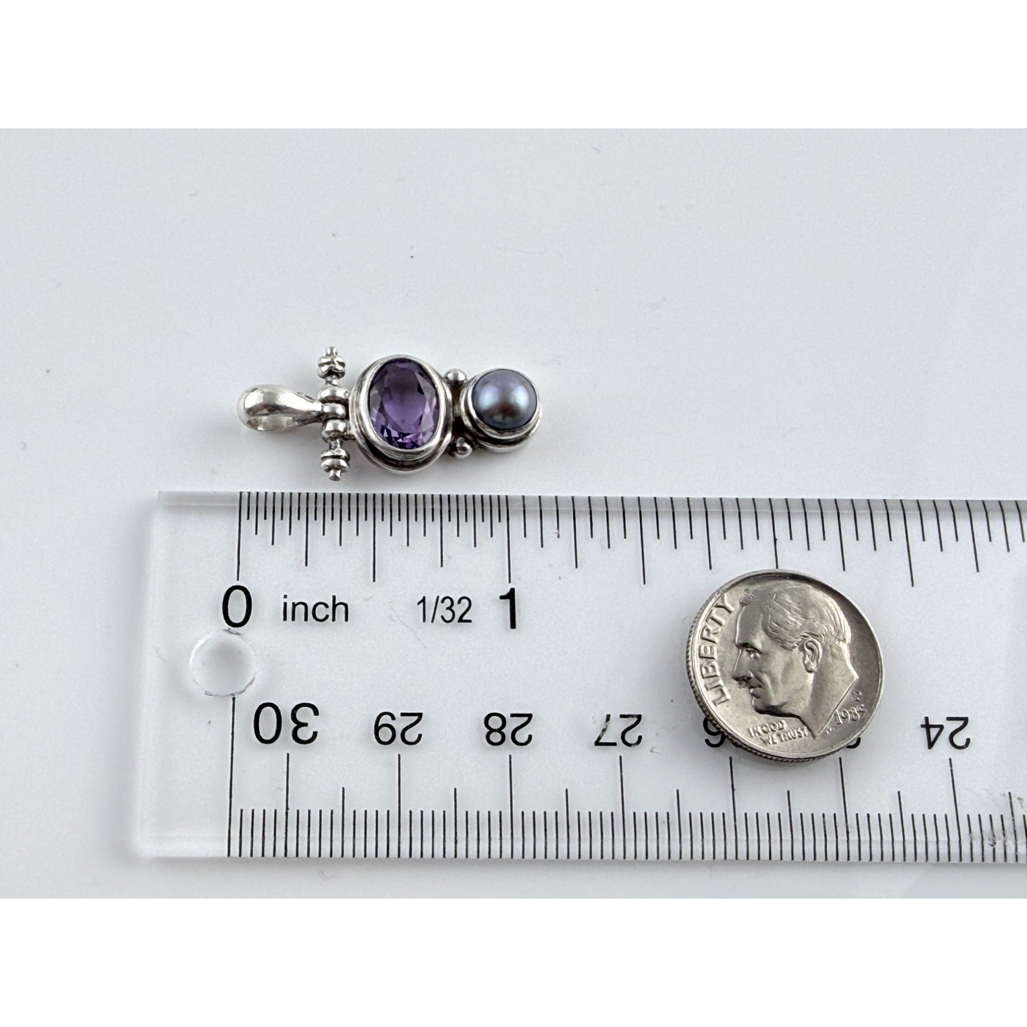 Janice Girardi Designs JGD Amethyst and Gray Pearl Pendant 4.1g 925 1 Inch Long