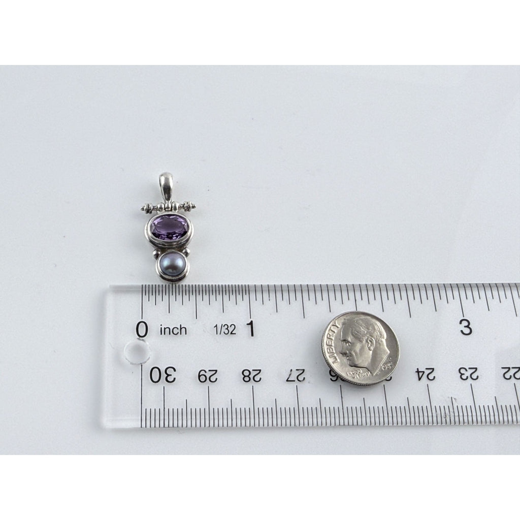 Janice Girardi Designs JGD Amethyst and Gray Pearl Pendant 4.1g 925 1 Inch Long
