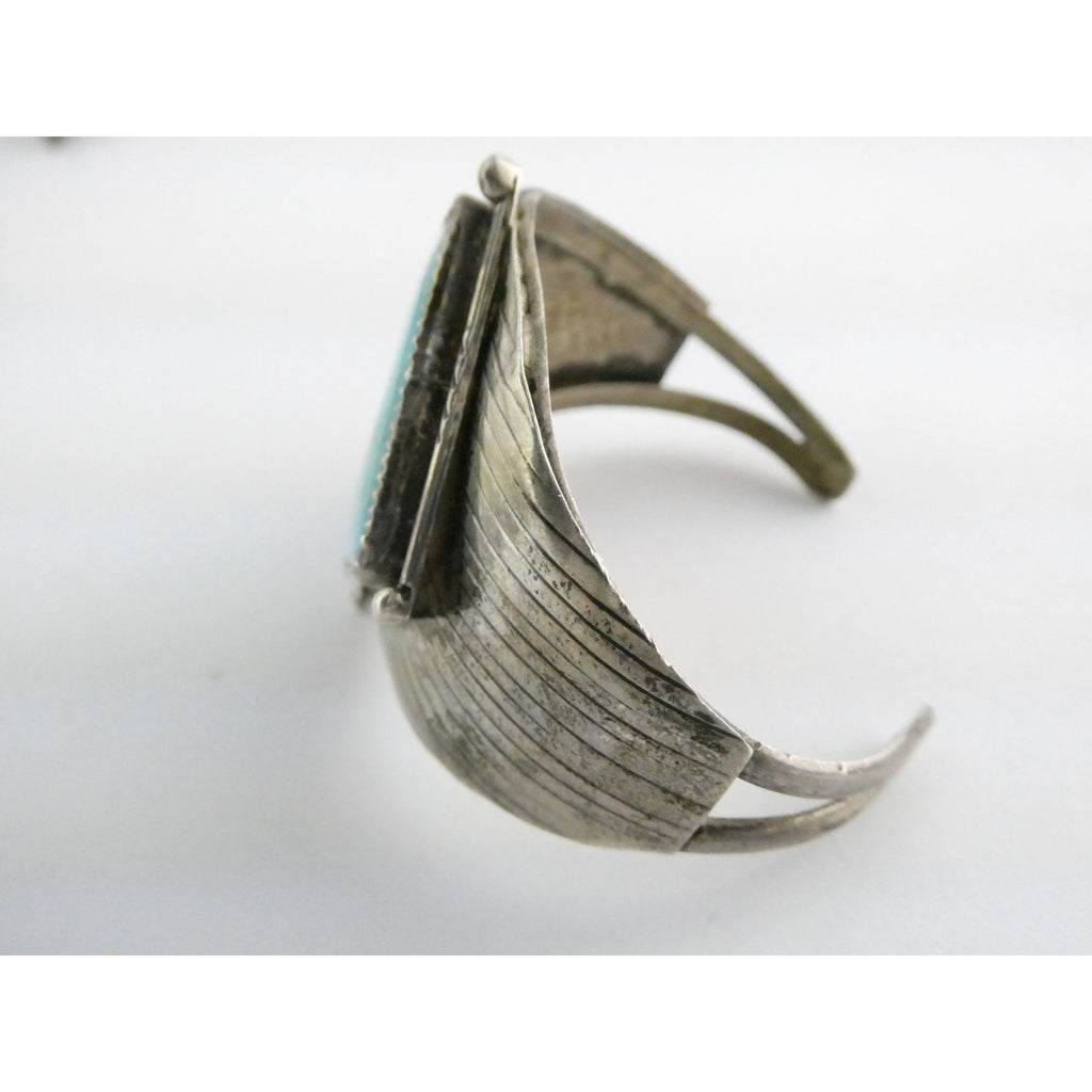 Vintage Southwestern Sterling Silver Turquoise Cuff Bracelet Handmade USA 6.25In