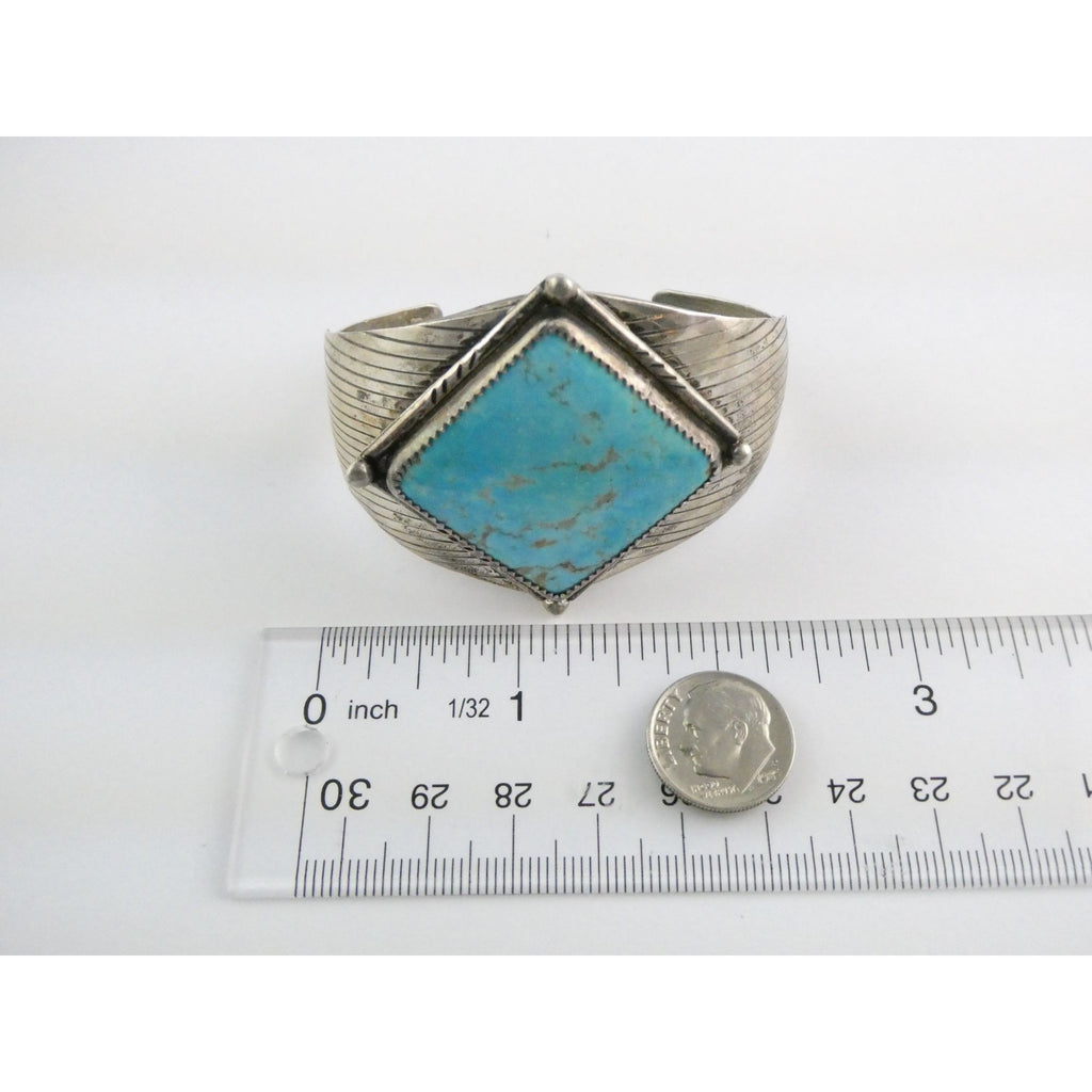 Vintage Southwestern Sterling Silver Turquoise Cuff Bracelet Handmade USA 6.25In