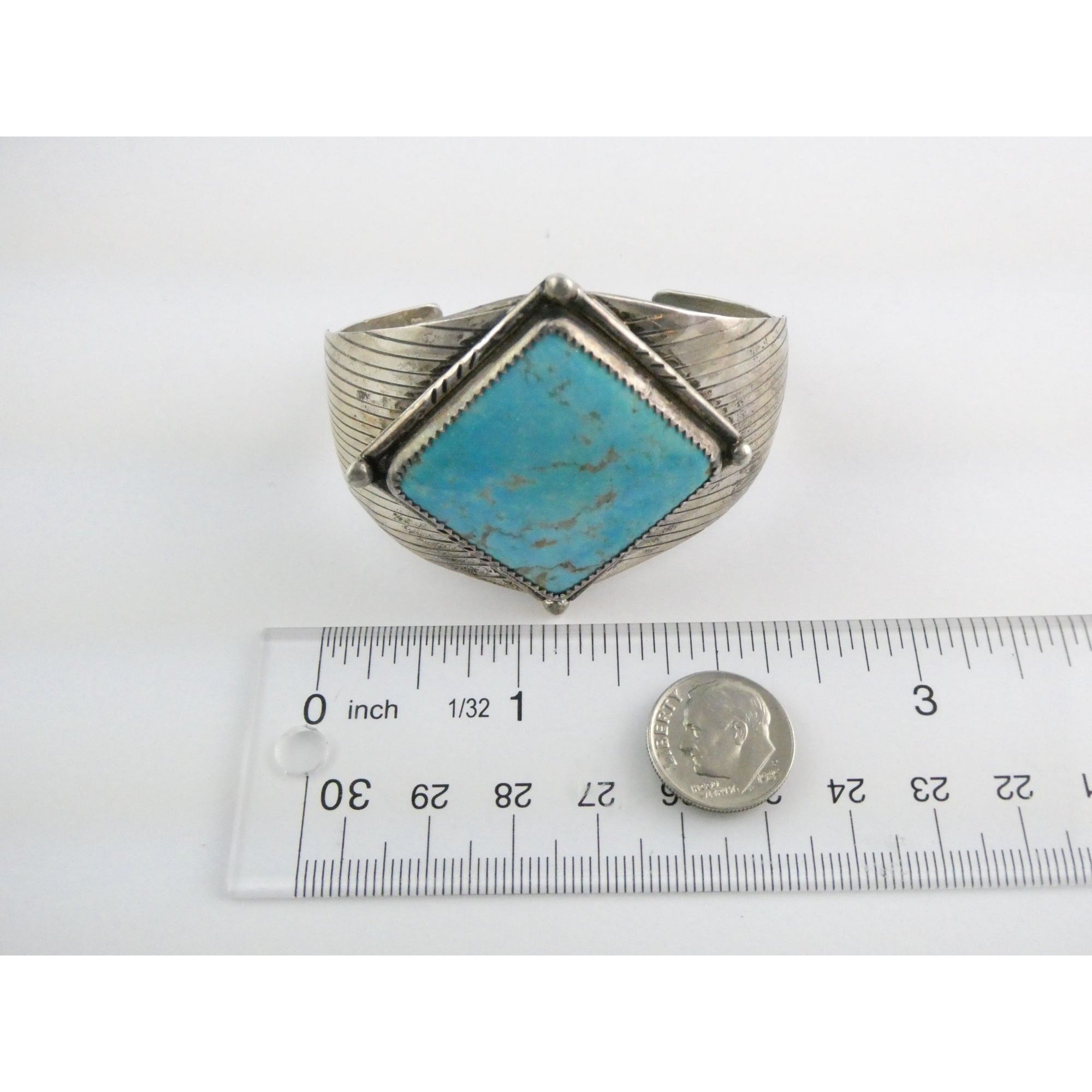 Vintage Southwestern Sterling Silver Turquoise Cuff Bracelet Handmade USA 6.25In