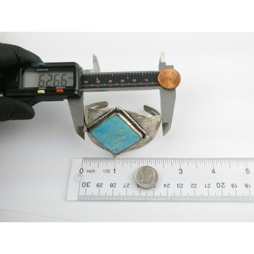 Vintage Southwestern Sterling Silver Turquoise Cuff Bracelet Handmade USA 6.25In
