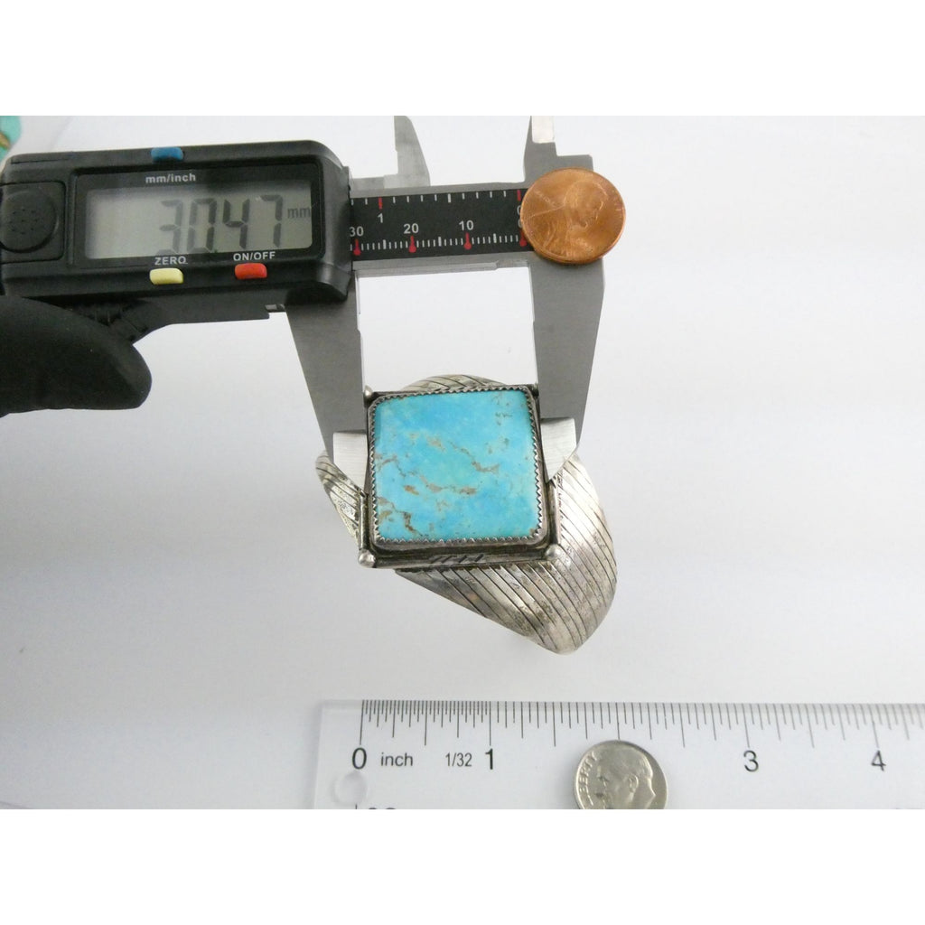 Vintage Southwestern Sterling Silver Turquoise Cuff Bracelet Handmade USA 6.25In