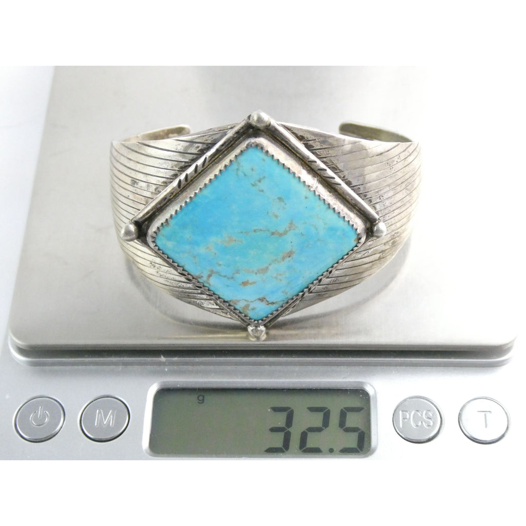 Vintage Southwestern Sterling Silver Turquoise Cuff Bracelet Handmade USA 6.25In