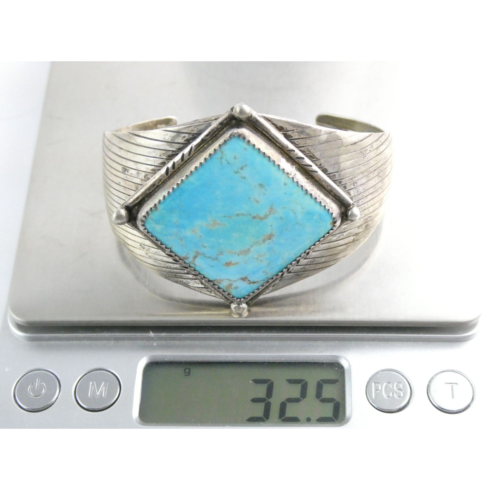 Vintage Southwestern Sterling Silver Turquoise Cuff Bracelet Handmade USA 6.25In