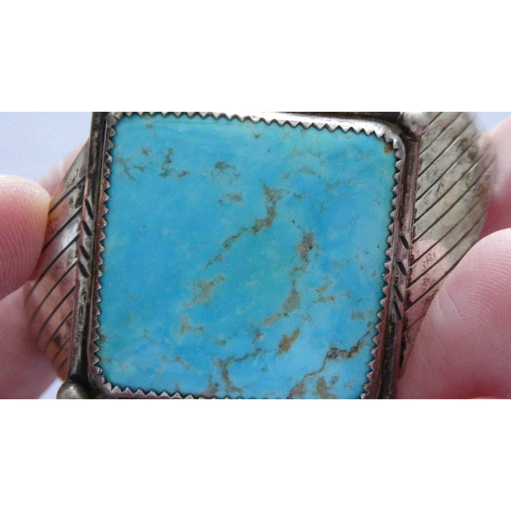Vintage Southwestern Sterling Silver Turquoise Cuff Bracelet Handmade USA 6.25In