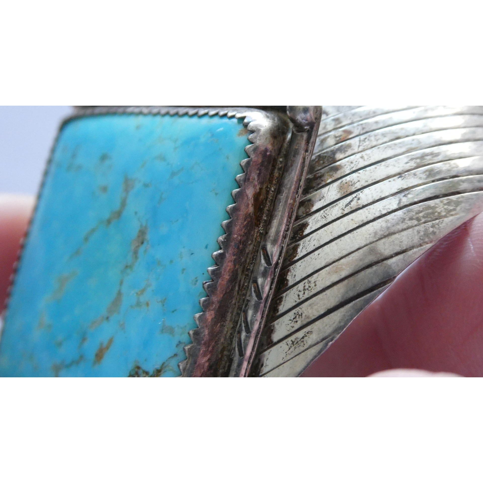 Vintage Southwestern Sterling Silver Turquoise Cuff Bracelet Handmade USA 6.25In