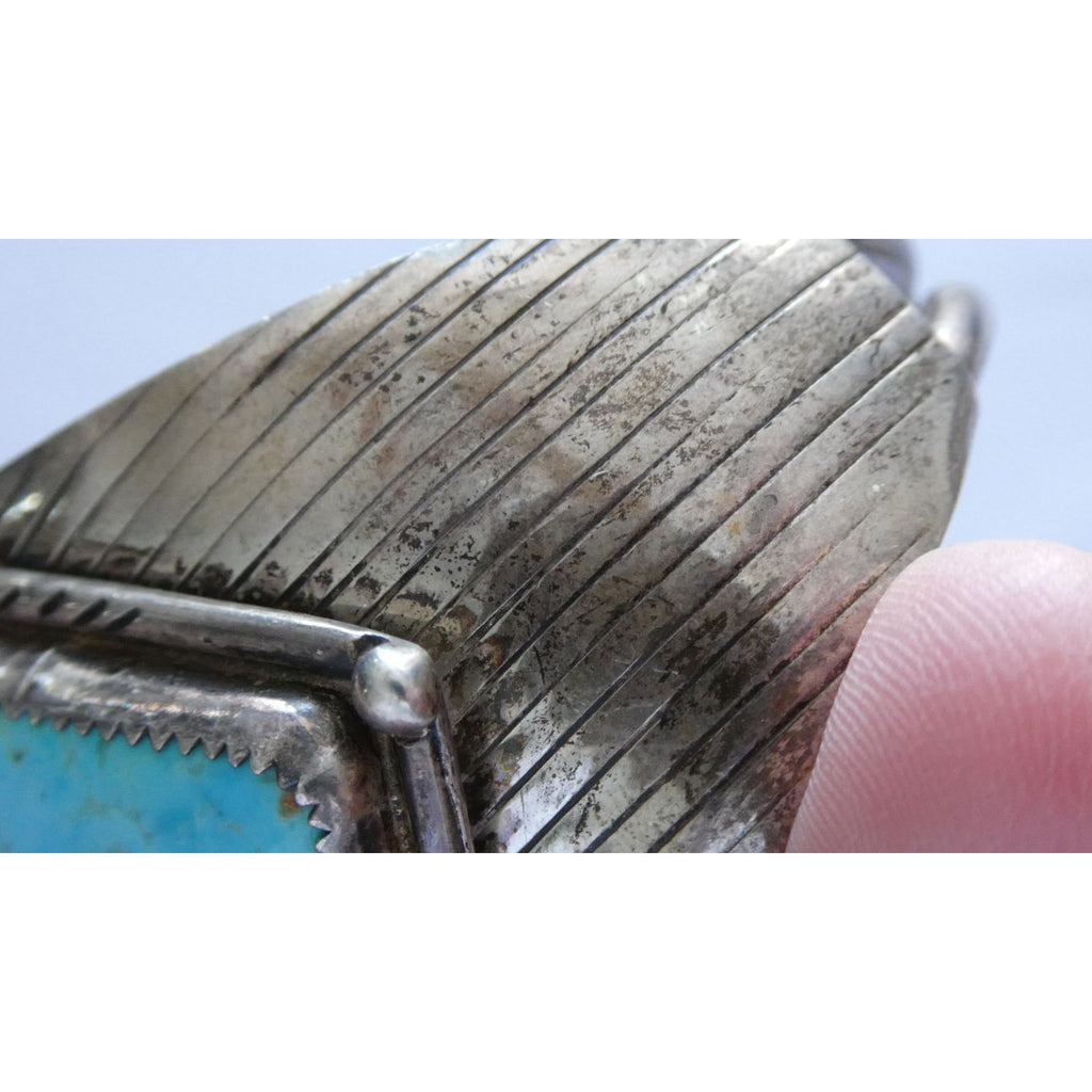 Vintage Southwestern Sterling Silver Turquoise Cuff Bracelet Handmade USA 6.25In