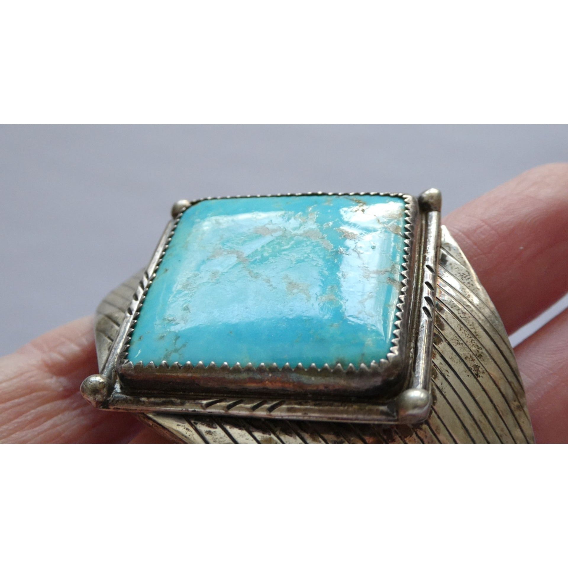 Vintage Southwestern Sterling Silver Turquoise Cuff Bracelet Handmade USA 6.25In