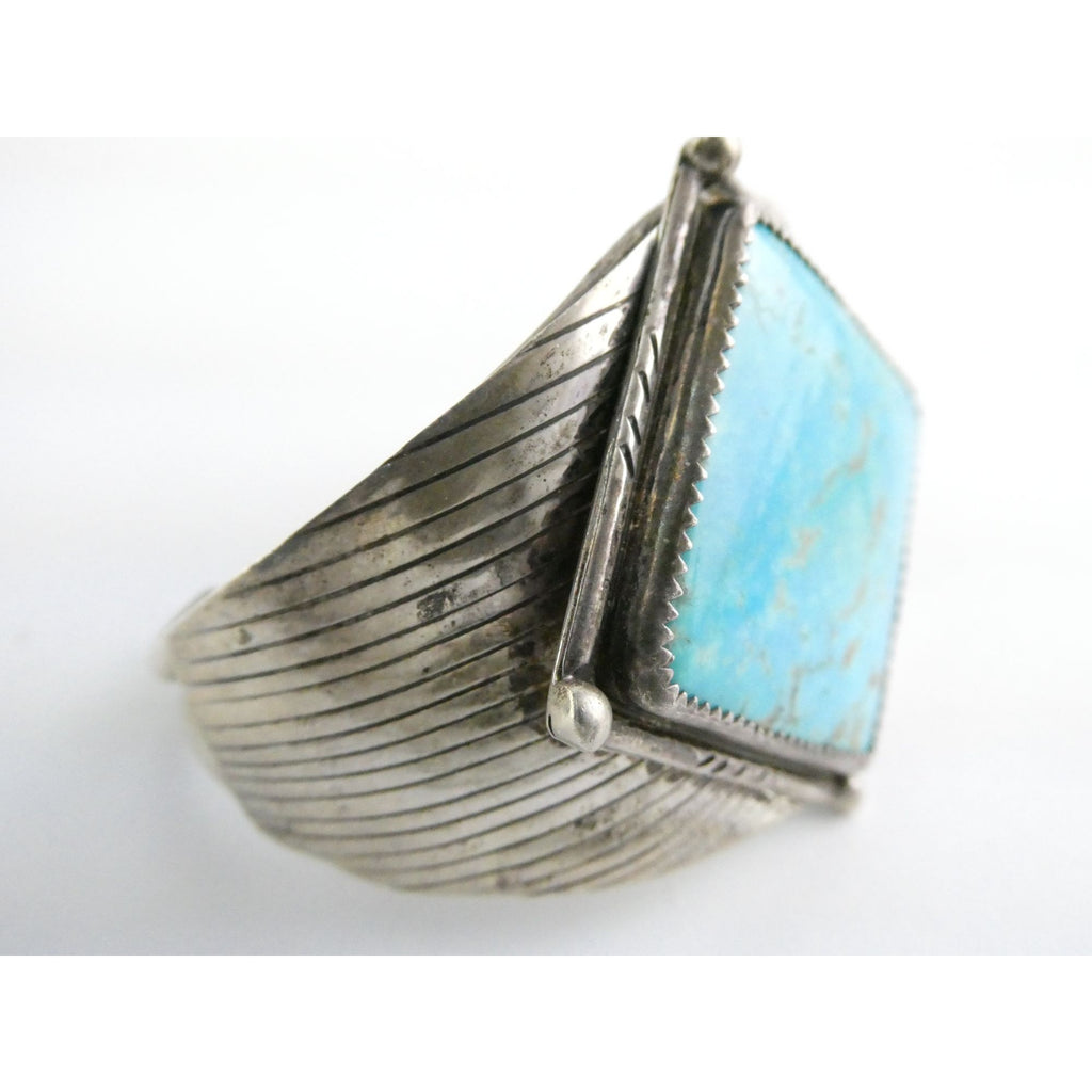 Vintage Southwestern Sterling Silver Turquoise Cuff Bracelet Handmade USA 6.25In