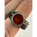 Vintage Chinese Export Sterling Silver Crackled Amber Resin Adjustable Ring 5g