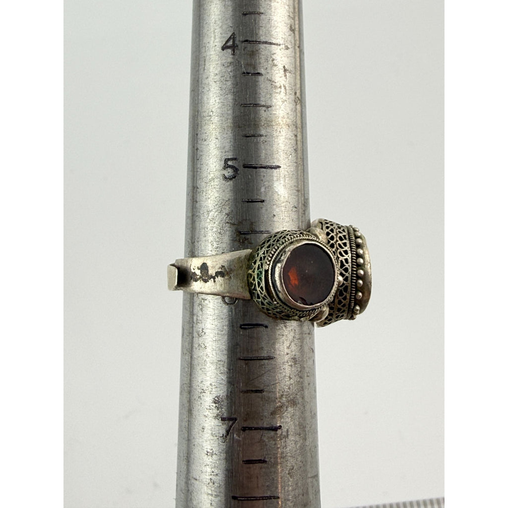 Vintage Chinese Export Sterling Silver Crackled Amber Resin Adjustable Ring 5g