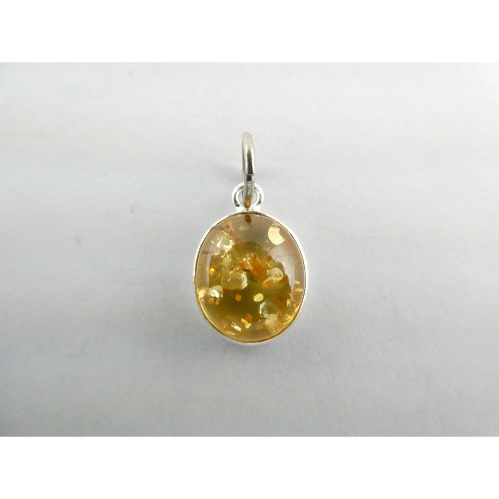 Sterling Silver Pale Yellow Amber Cabochon Pendant .7g 18mm Total Length