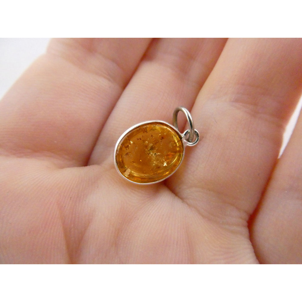 Sterling Silver Pale Yellow Amber Cabochon Pendant .7g 18mm Total Length
