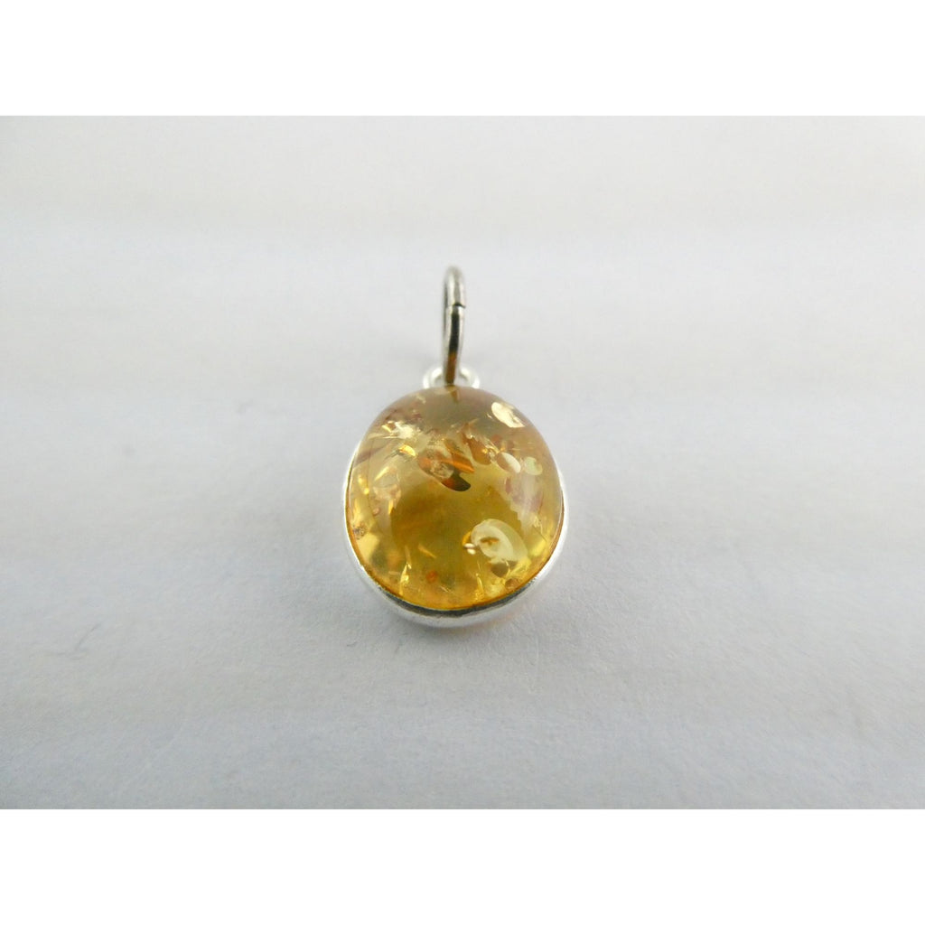 Sterling Silver Pale Yellow Amber Cabochon Pendant .7g 18mm Total Length