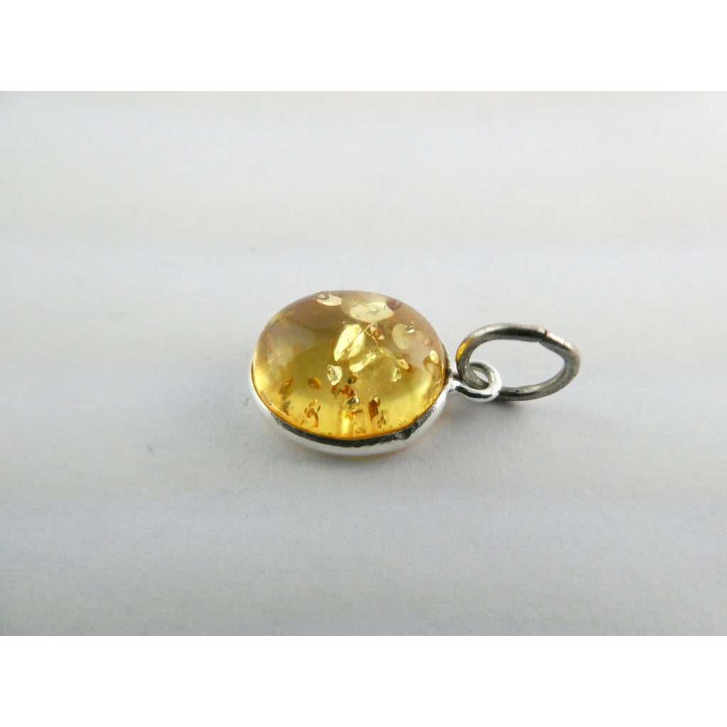 Sterling Silver Pale Yellow Amber Cabochon Pendant .7g 18mm Total Length