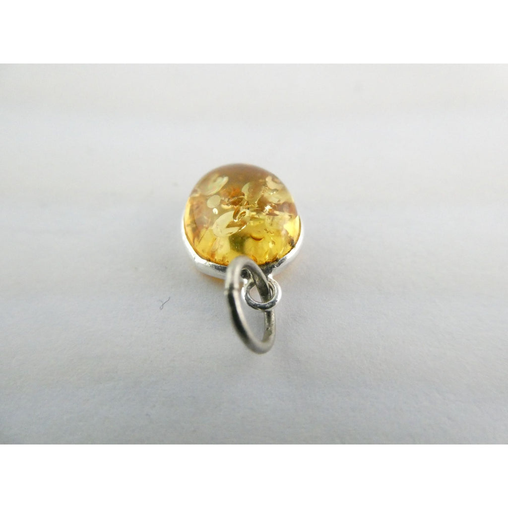Sterling Silver Pale Yellow Amber Cabochon Pendant .7g 18mm Total Length