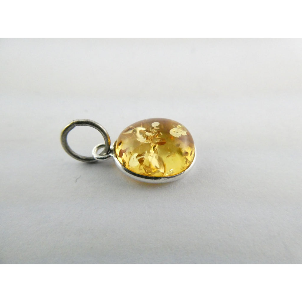Sterling Silver Pale Yellow Amber Cabochon Pendant .7g 18mm Total Length