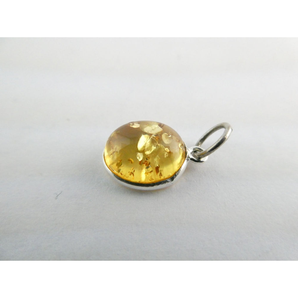 Sterling Silver Pale Yellow Amber Cabochon Pendant .7g 18mm Total Length