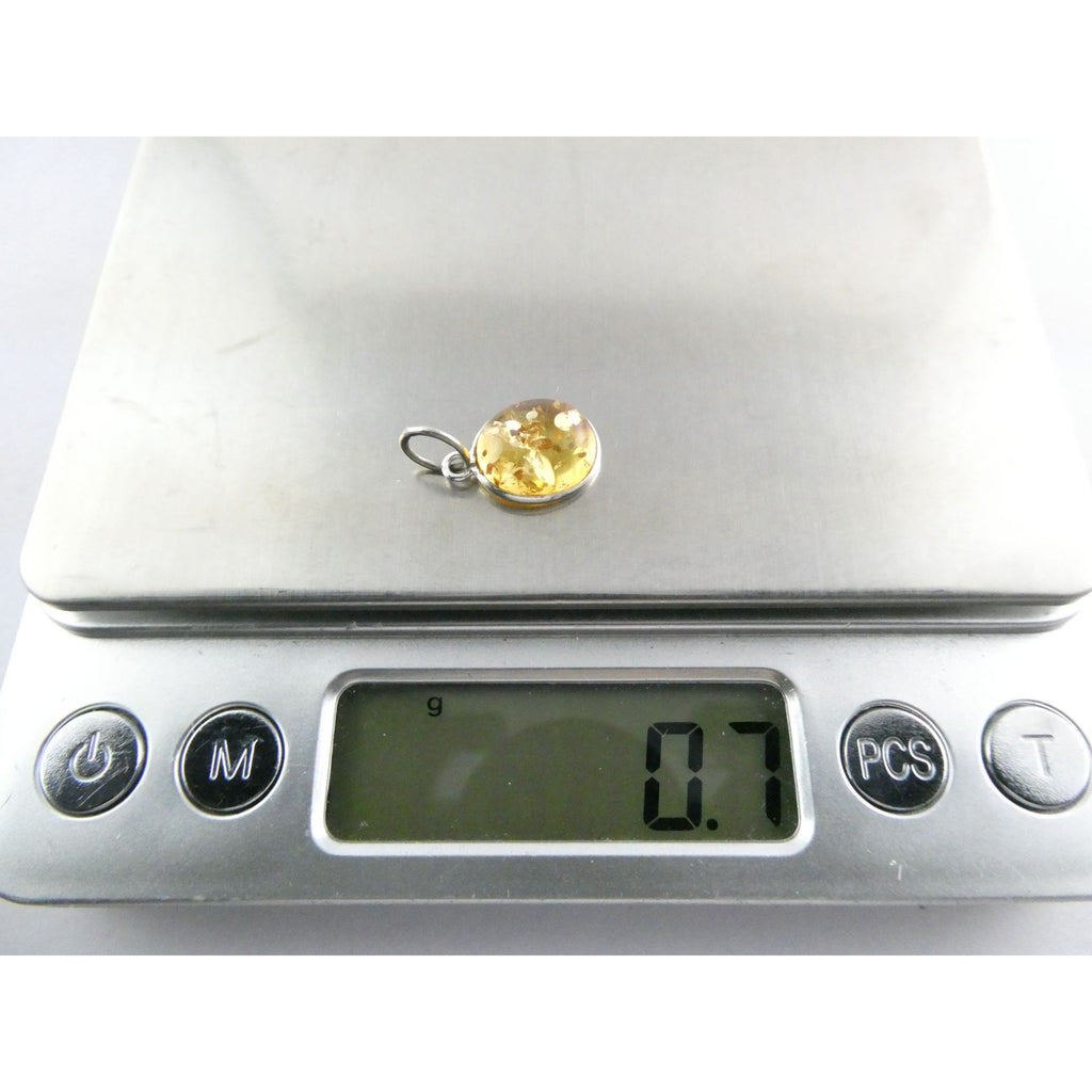 Sterling Silver Pale Yellow Amber Cabochon Pendant .7g 18mm Total Length