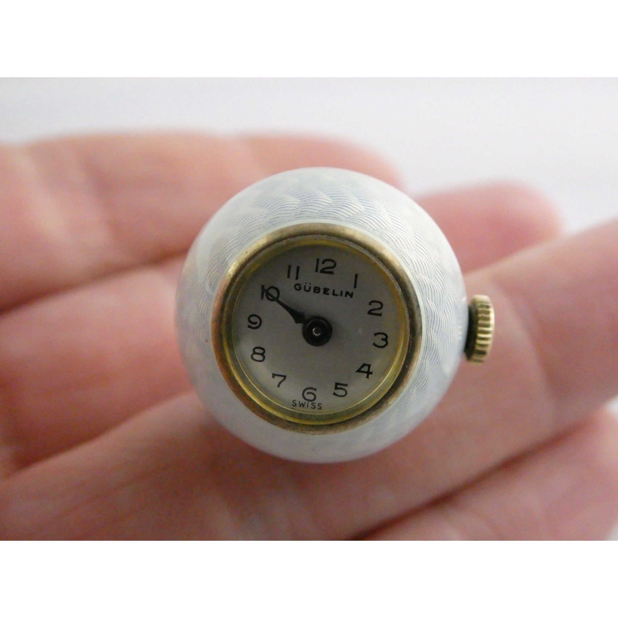 Gubelin Swiss White Guilloche Enamel Watch Necklace Sterling Silver WORKING 30g