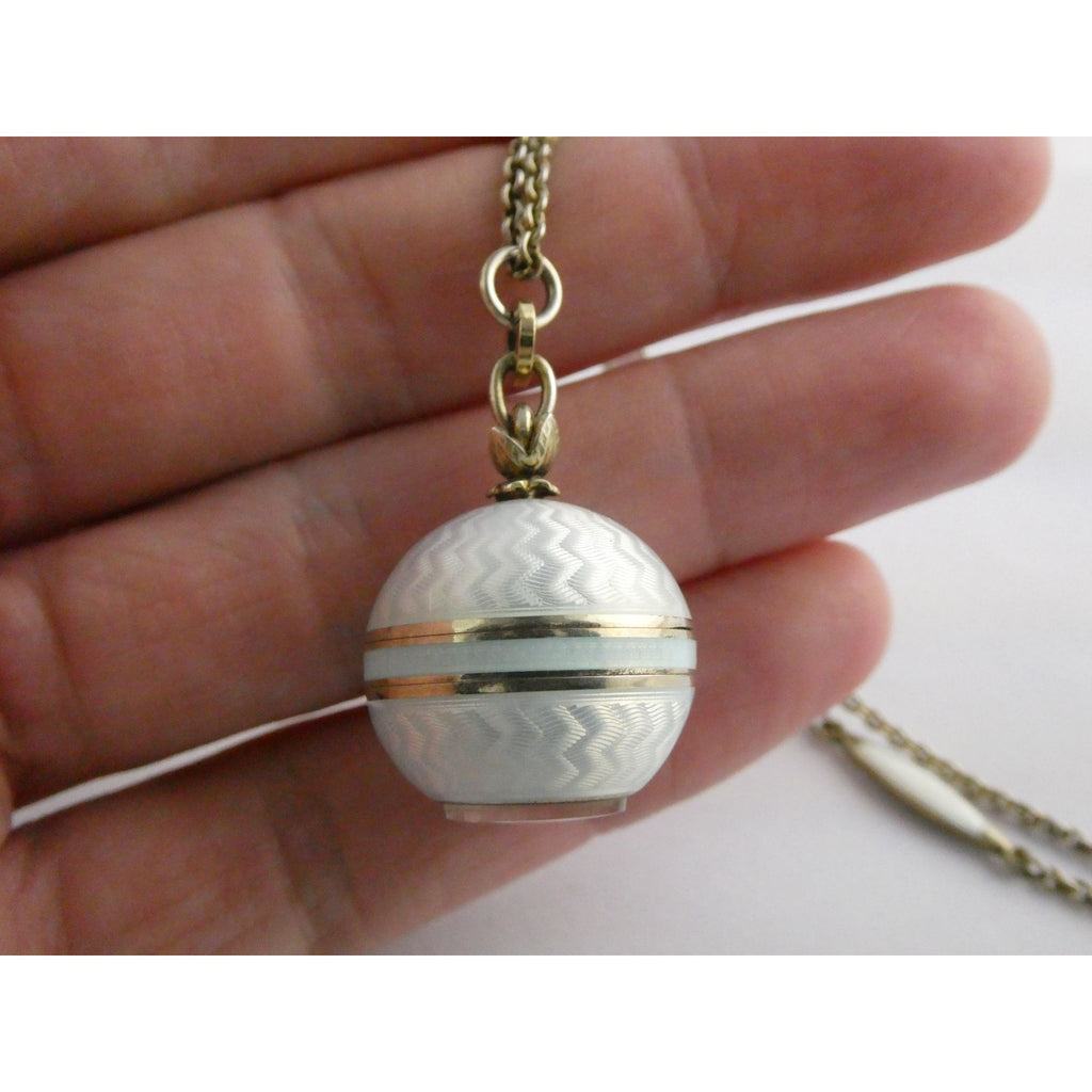 Gubelin Swiss White Guilloche Enamel Watch Necklace Sterling Silver WORKING 30g