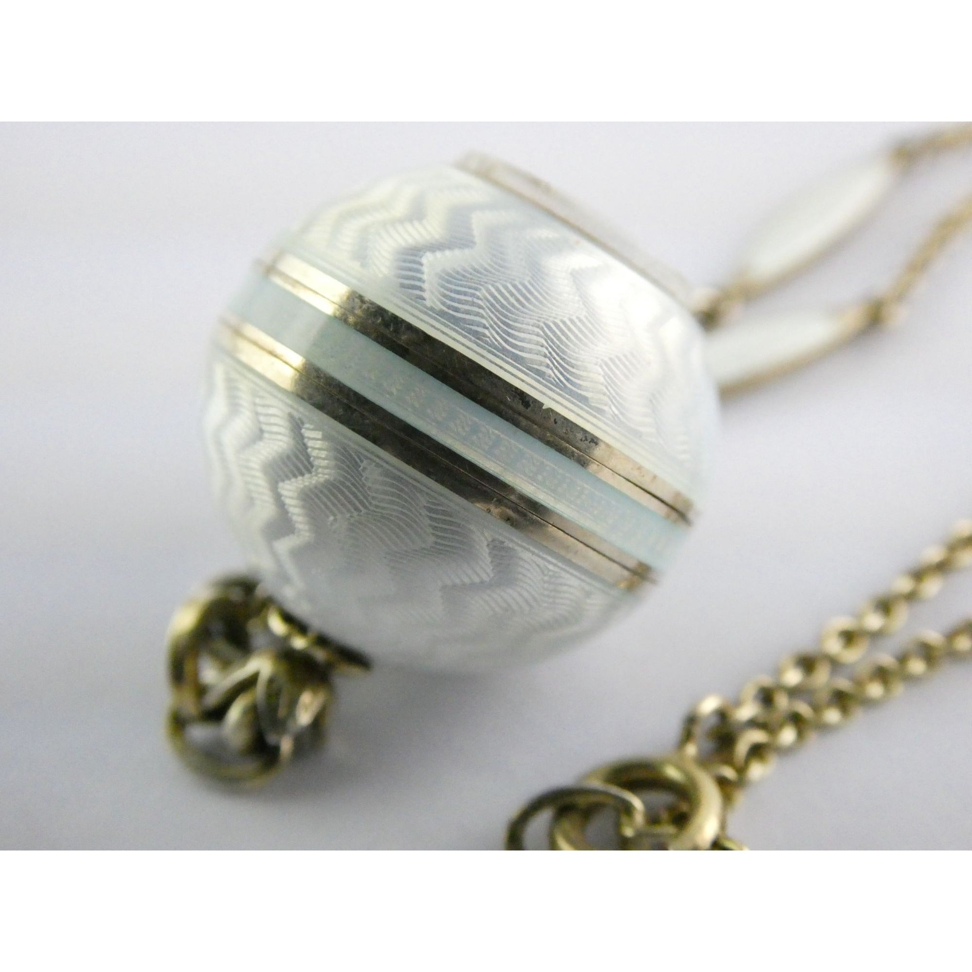 Gubelin Swiss White Guilloche Enamel Watch Necklace Sterling Silver WORKING 30g