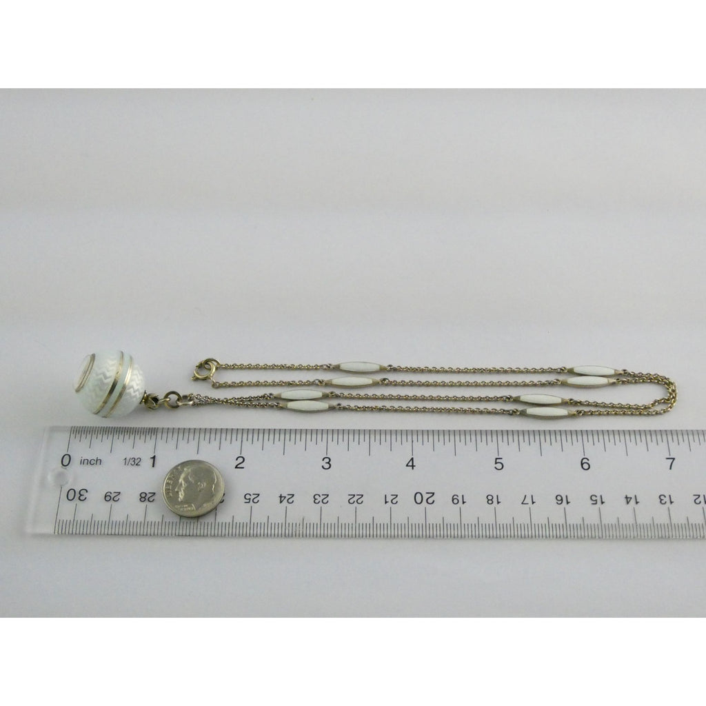 Gubelin Swiss White Guilloche Enamel Watch Necklace Sterling Silver WORKING 30g