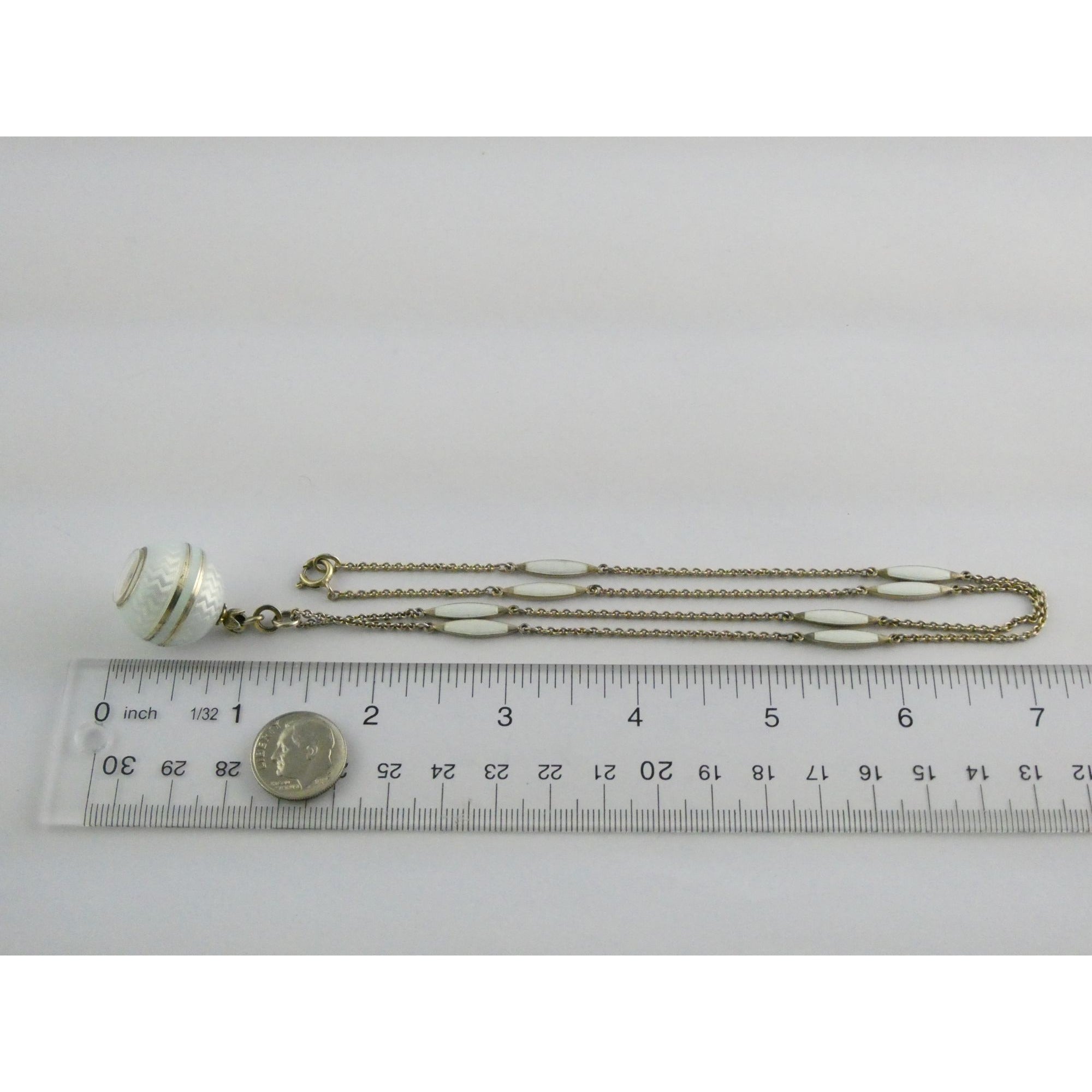 Gubelin Swiss White Guilloche Enamel Watch Necklace Sterling Silver WORKING 30g