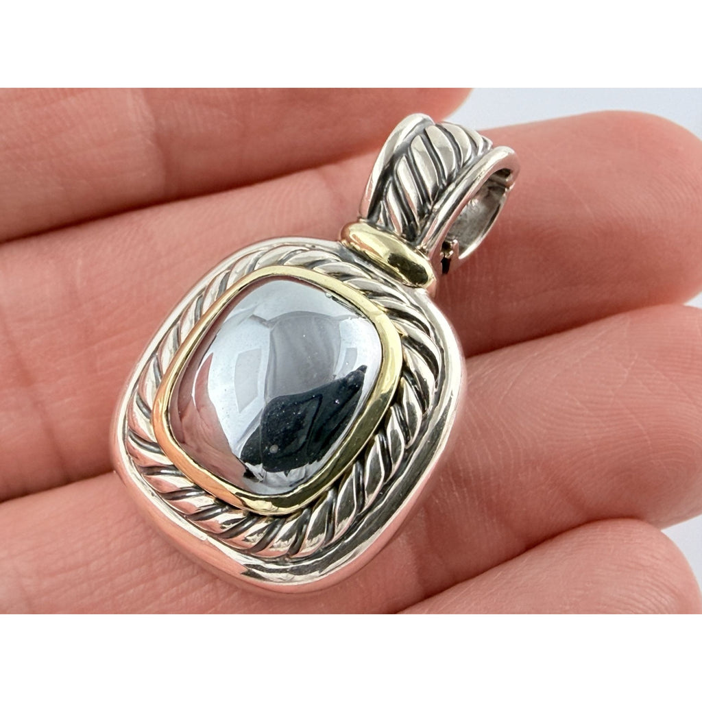 David Yurman Sterling Silver and 14k Gold Albion Hematite Pendant Enhancer 925